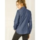 thumbnail image 5 of Blusa De Lunares Cuello Puntiagudo Bolsillos Del Pecho Botón abajo Para Mujer Azul oscuro L, 5 of 6