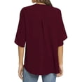 thumbnail image 5 of Uhndy Women Summer Casual Tops Shirts V Neck Blouse Casual Chiffon Blouses Loose Tunic Short Sleeve Tops Holiday Work Baggy T Shirts Pullover winered 2XL, 5 of 5