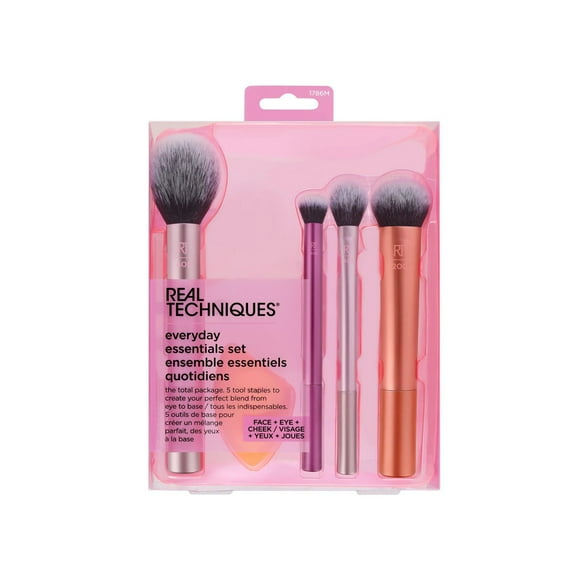 Trousse OUTILS DE MAQUILLAGE QUOTIDIEN ESSENTIELS Real Techniques + éponge, ensemble de 5