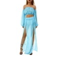 thumbnail image 4 of TSEXIEFOOFU Women 2 Piece Swim Cover Up Skirt Set Mesh Sheer See-Thru Double Slit Boho Bikini Coverups, 4 of 9