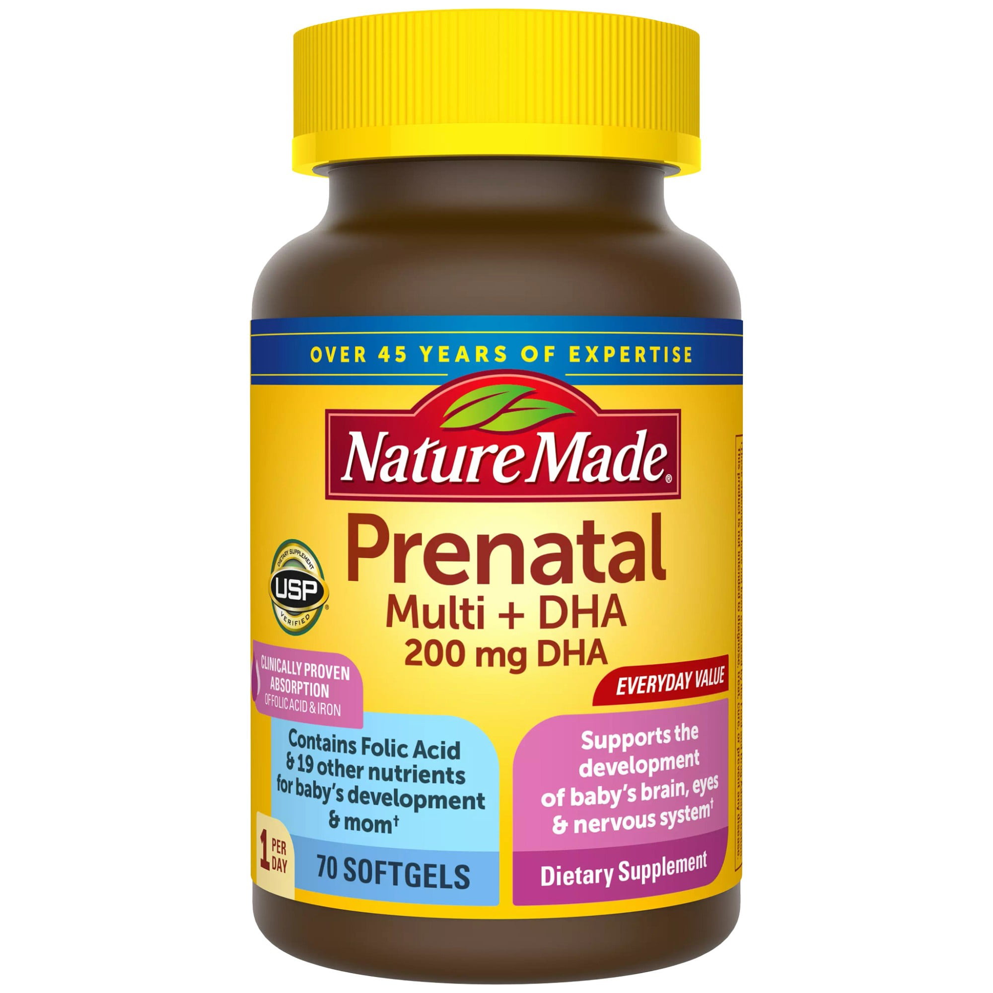 Nature Made Prenatal Multi + DHA, 70 Softgels, Prenatal Vitamins ...