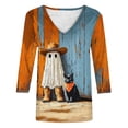 thumbnail image 4 of Craaazy Halloween Plus Size Casual Tops for Women Solid Color V Neck 3/4 Length Sleeve Halloween Printed Stretch Autumn Festival Daily Wear Blouse, 4 of 5