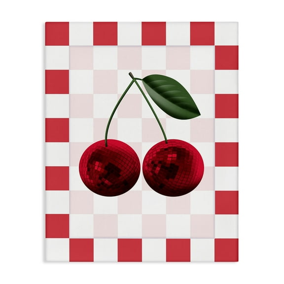 Stupell Industries Disco Cherries on Checkered Food & Beverage Painting Wrapped Canvas Canvas Art Print Wall Art, 16 x 20
