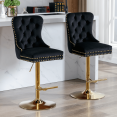 thumbnail image 2 of Tcbosik Modern Swivel Bar Stools Set of 2, 27.1" - 35" Height Adjustable Upholstered Barstool with Button Tufted Back & Metal Base, Velvet Counter Height Chair for Home Pub, Dining Room, Black & Gold, 2 of 11