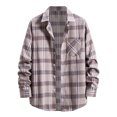 thumbnail image 2 of Blusa y camisa de manga larga con cuello vuelto para hombre, blusa informal de moda con estampado a cuadros y bolsillos, blusa de manga larga para hombre, 2 of 4