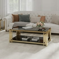 Modern Gold Rectangular Coffee Table with 48" Wide Tempered Glass Top and Stainless Steel Frame for Living Room