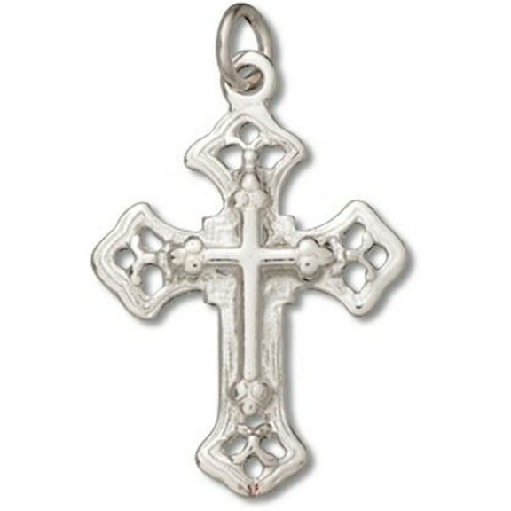 Sterling Silver 16" .8mm Box Chain Inlaid Christian Cross Pendant Necklace