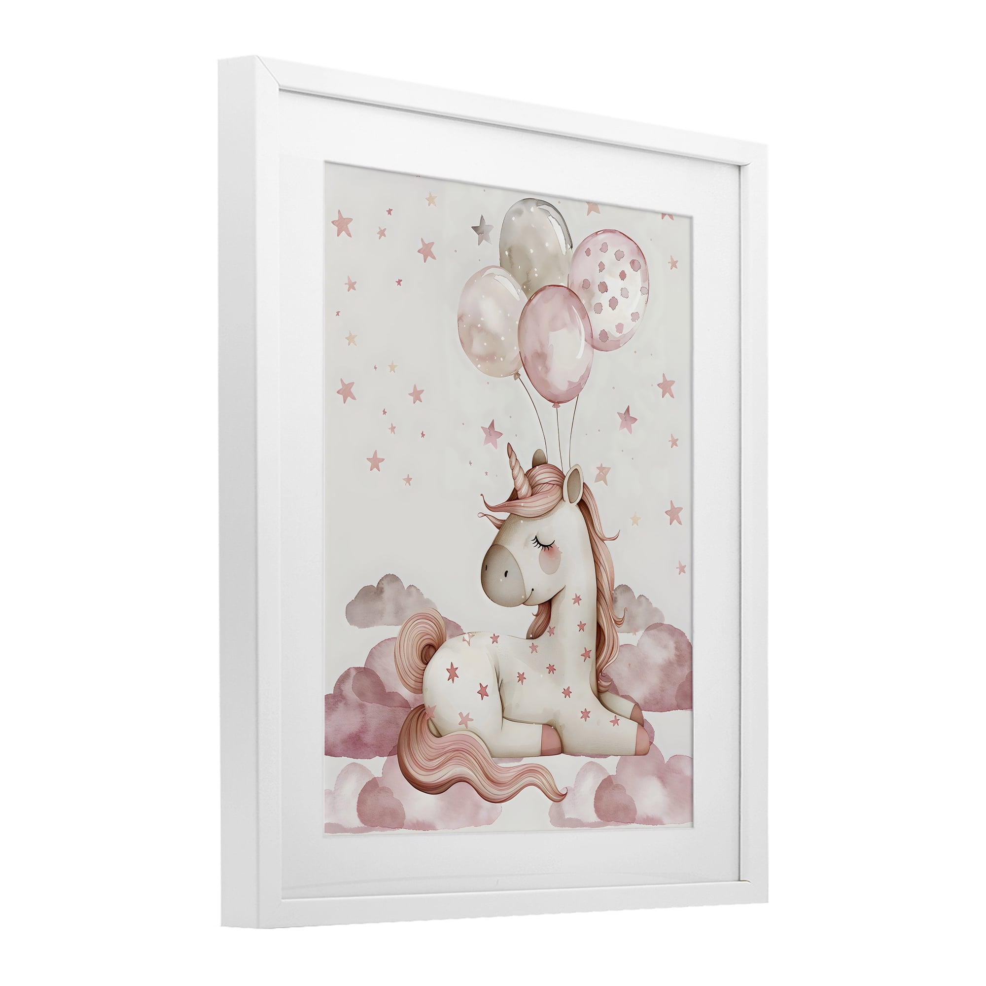 Stupell Industries Pink Unicorn with Balloons White Framed Print Under Glass, design by LSR Design Studio