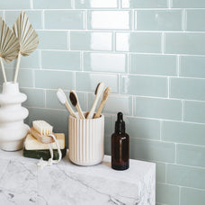 Smart Tiles Peel and Stick Backsplash, 5 Adhesive Tiles, Metro Grey/Green, 11.55"x8.38"