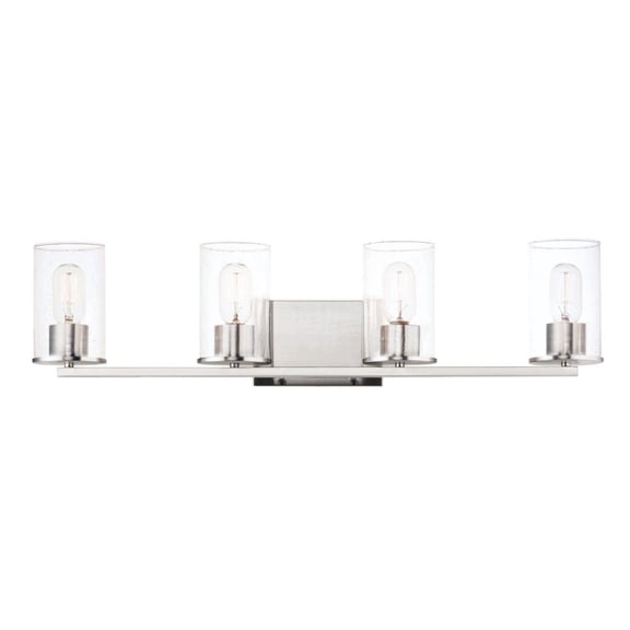 Sleek 4 - Light Satin Nickel / Silver Industrial / Modern / Transitional Incandescent Glass And Steel Wall Sconce
