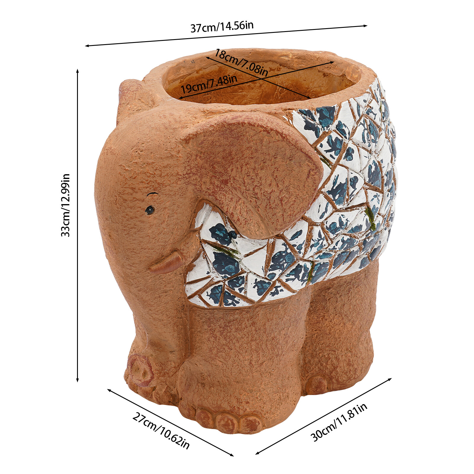 ToppiJoy Cute Elephant Shaped Flower Pot, Magnesium Oxide Animal-shaped Planter Pot with Drainage Hole, for Garden Yard Porch Patio Decor Brown