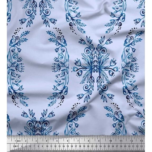 Soimoi Poly Georgette Fabric Floral & Ogee Damask Print Sewing Fabric Yard 42 Inch Wide