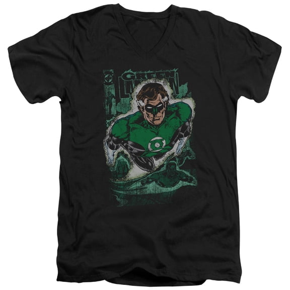 Jla - Green Lantern #1 Distress - Slim Fit V Neck Shirt - Large
