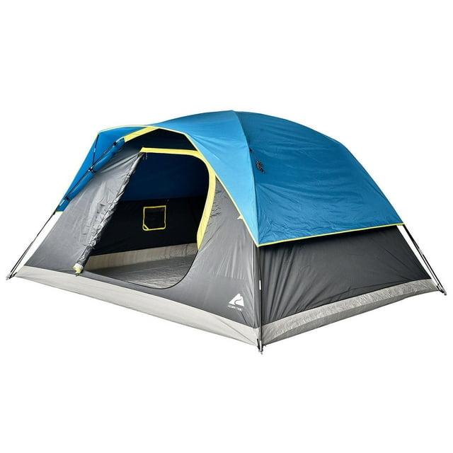 Ozark Trail, 6-Person Dome Tent, Rain Fly, Easy to Assemble Fiberglass Poles. Blue Color, Ideal for Family Camping, 14.55lbs