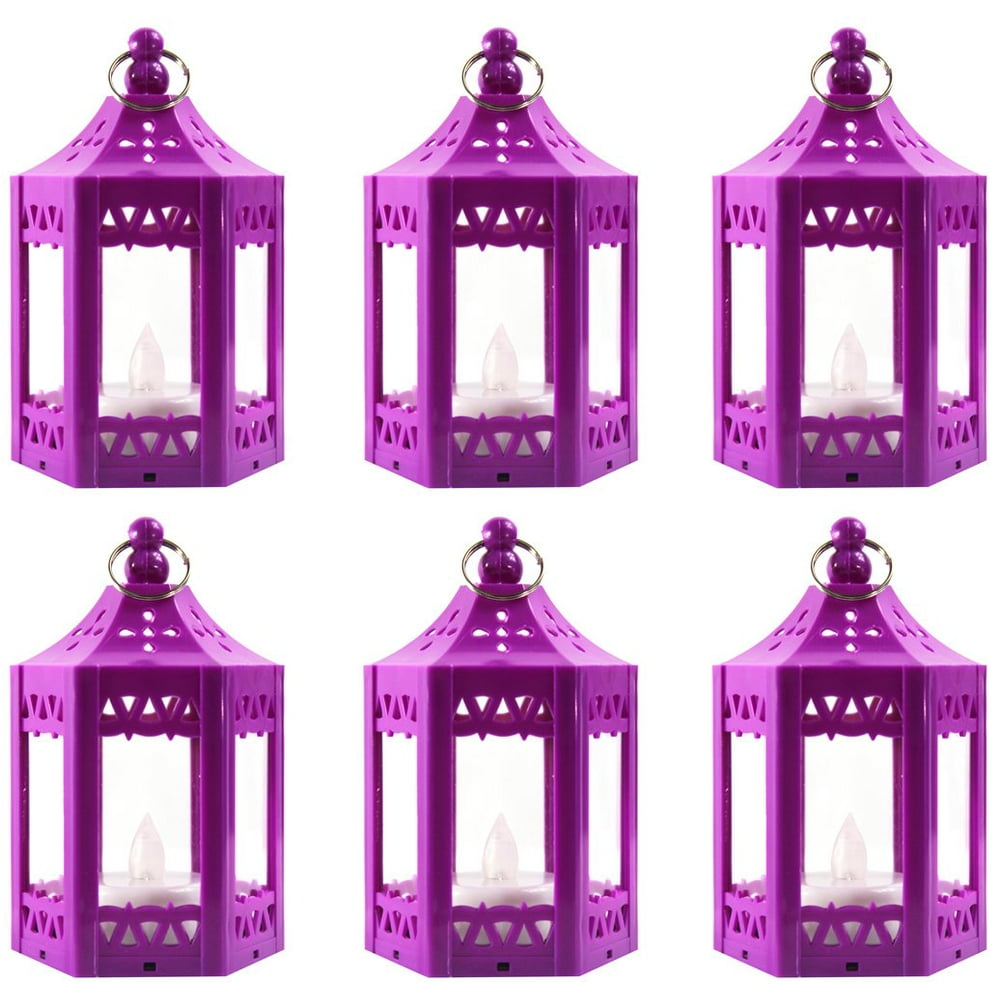 Mini Plastic Candle Lanterns with Flickering LED Tea Light Candles