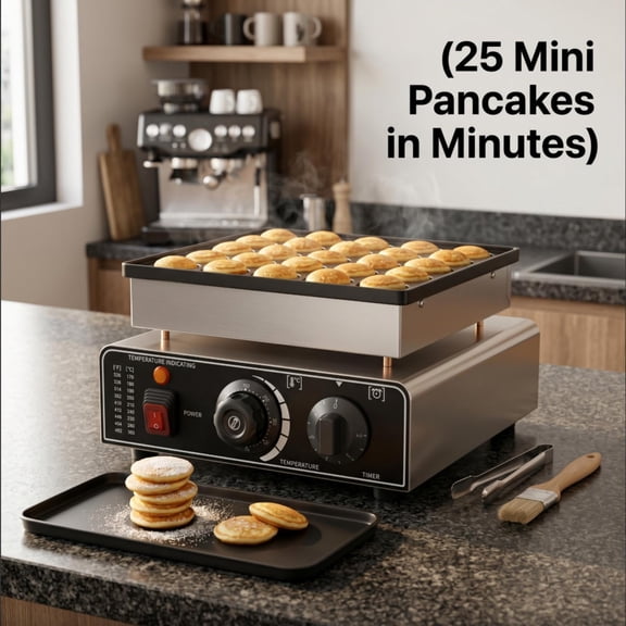 QUHEE 110V Mini Pancake Baker, 25 PCS 900W Commercial Electric Nonstick Waffle Maker Machine, 1.6 Inches Pancake Maker with  Thermostats &  Timers Separate Control, for Home and Restaurants