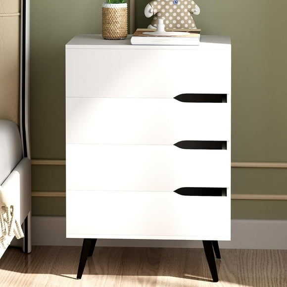 White Nightstand with Four Drawers,4Tiers Modern Bedside Table,Organizer Storage Night Table for Bedroom, Hallway, Entryway, Closets, Living Room