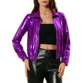 thumbnail image 5 of Unique Bargains Women's Track Holographic Shiny Metallic Zip Front Jacket XS Purple, 5 of 7