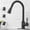 Black, variant on Senlesen Matte Black Single Handle High Arc  Pull Out Kitchen Faucet Single Level Stainless Steel Kitchen Sink Faucets with Pull Down Sprayer 360 Rotation with Cover