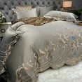 thumbnail image 1 of Juego de cama de estilo europeo de lujo de oro real bordado satén edredón doble, 1 of 5