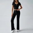 thumbnail image 2 of Bovxnpu Summer Casual Outfits For Women, 2 Piece Lounge Sets, Solid Color Button V-Neck Short Sleeved Top With Bandage Elastic Waistband Long Pants Casual Sports Set L, 2 of 5