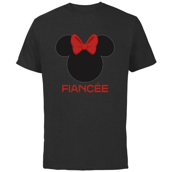 Disney Minnie Mouse Red Bow Icon Fiancée Engagement Family- Short Sleeve Cotton T-Shirt for Adults - Customized-Black