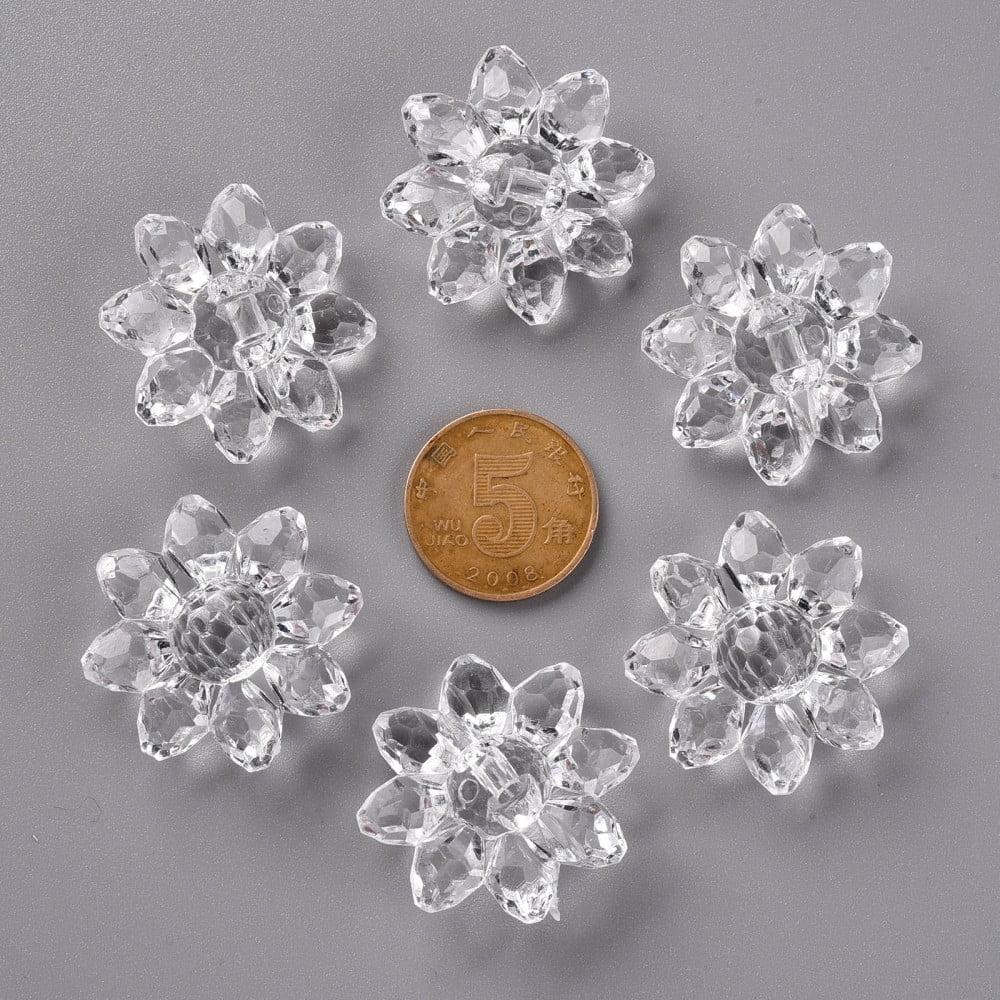 Transparent Acrylic Beads Faceted Flower Clear 29x12mm Hole: 3mm 200pcs/500g