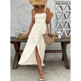 thumbnail image 6 of Women's Smocked Button Front Tie Shoulder Dress with Partial Lining 88% viscose 12% polyamide Knee Length Chic, 6 of 10