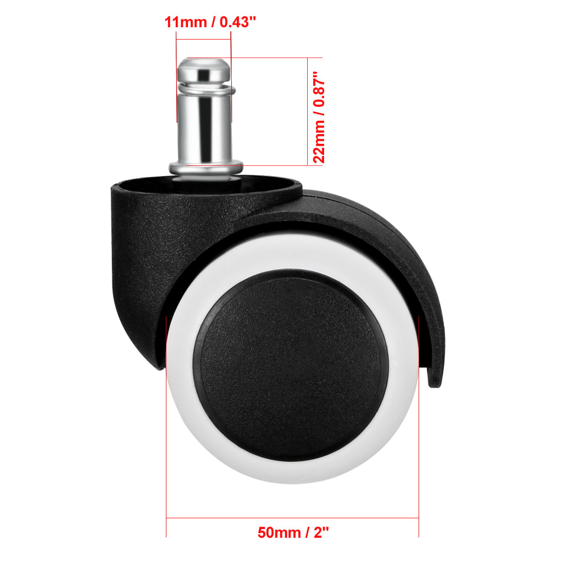 Office Chair Casters Wheels 2 Inch PU Wheel 11mm Stem Swivel Caster White, 5 Pcs