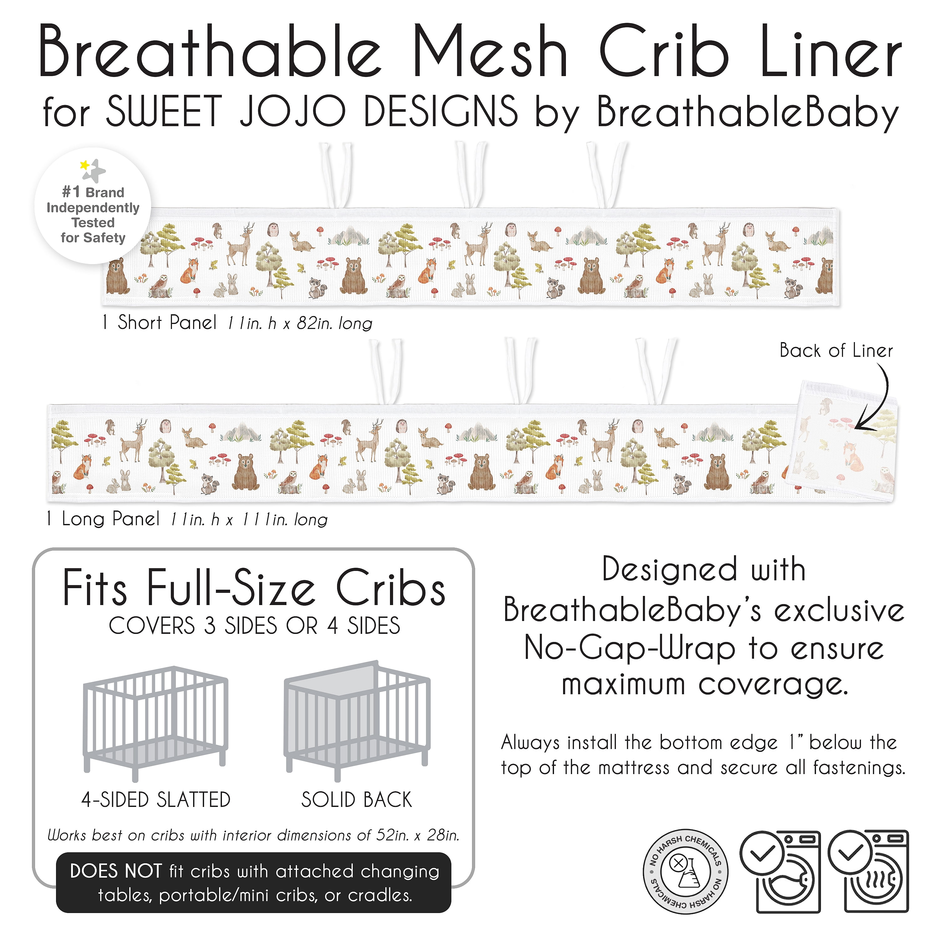 Sweet Jojo Designs + BreathableBaby Watercolor Woodland Forest Animals Multicolor Breathable Mesh Crib Liner Pad