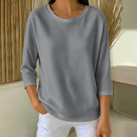 Oversized for Womens Cotton Crochet Tops 3/4 Length Sleeve Sweater Hollow Out Casual Blouses