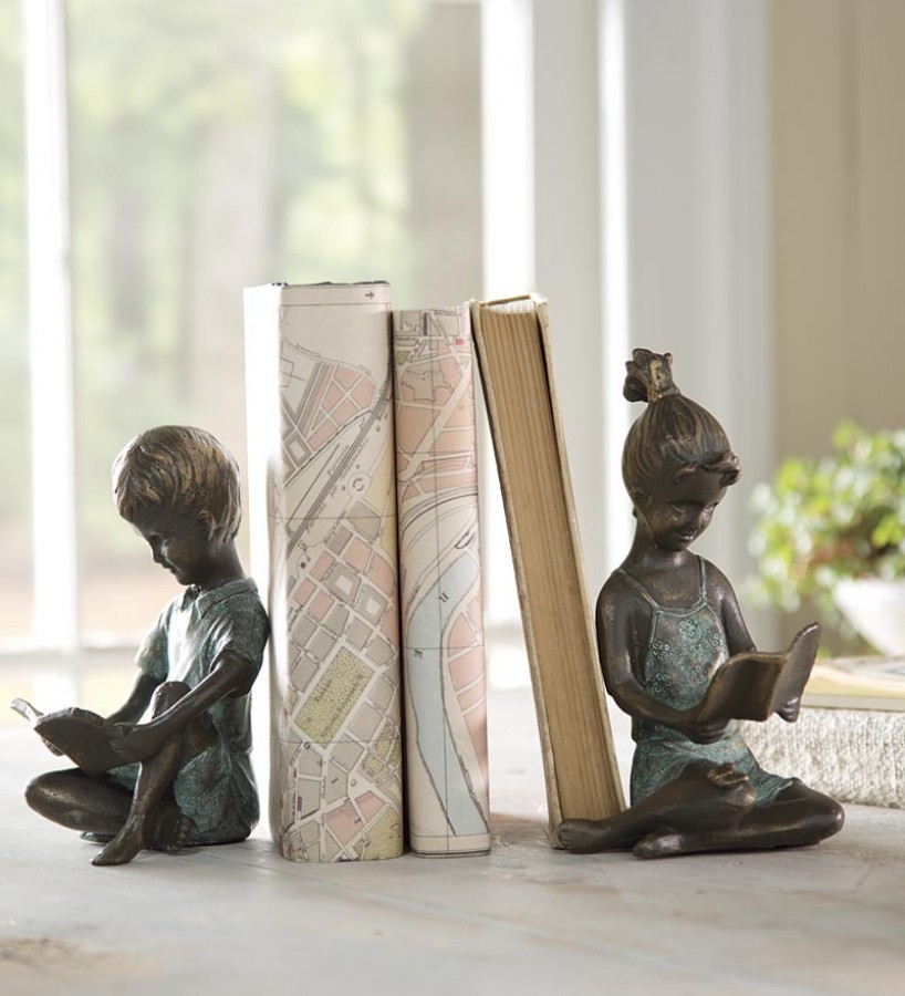 Wind & Weather Cast Iron Reading Children Bookends with Bronze and