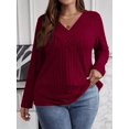 thumbnail image 4 of Women'S Plus Size Tops Trendy V Neck Casual Long Sleeve Shirts Knit Sweaters Wine Red XXL, 4 of 7