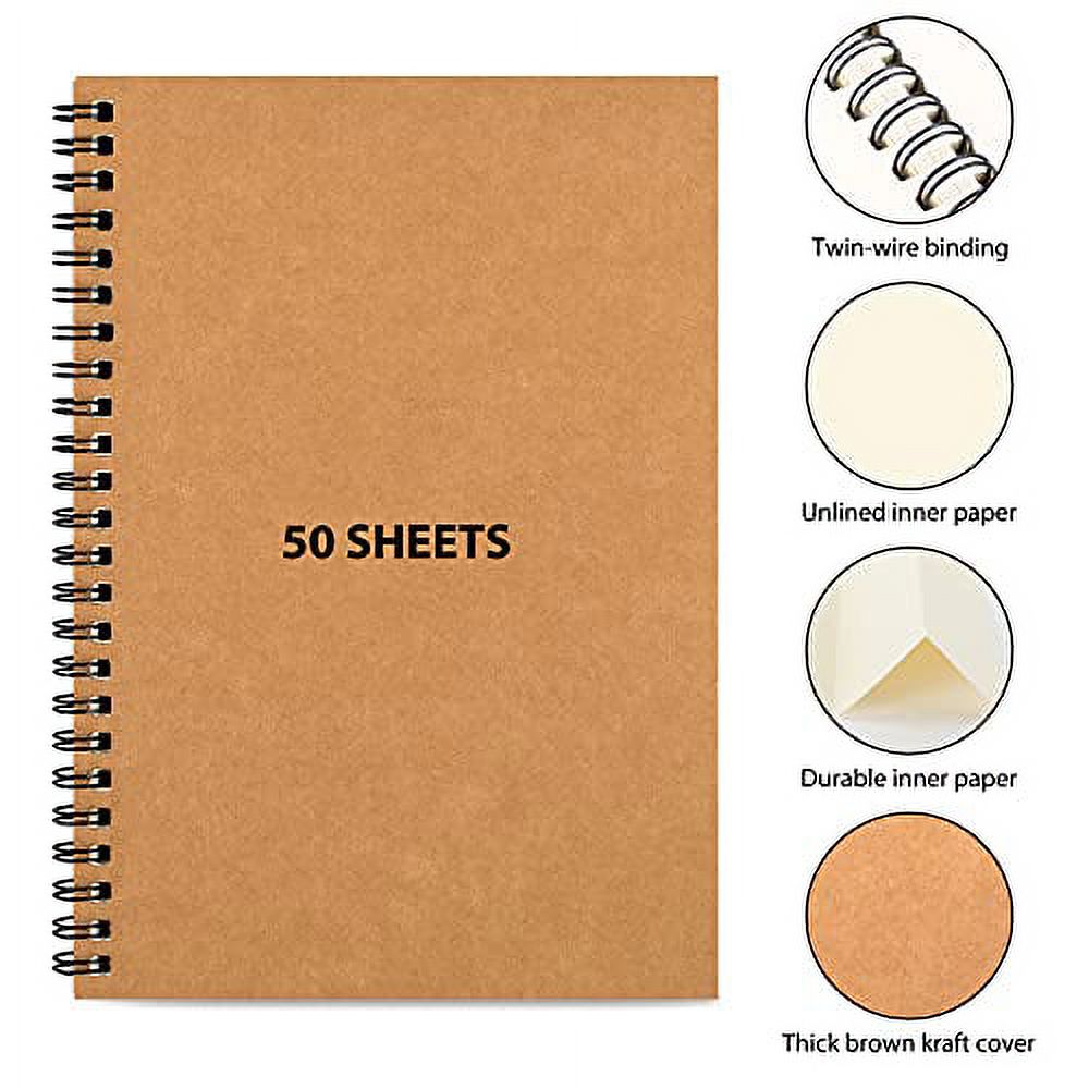 2pcs Blank Notebook, Blank Pages Journal Unlined Spiral Notebook Drawing Sketch Book, 8.2 x 5.5" Soft Kraft Cover(Brown) - image 3 of 3