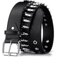 thumbnail image 1 of Studded Belt, Metal Punk Rock Rivet Belt with Bright Pyramid Studded for Women Men, 1 of 8