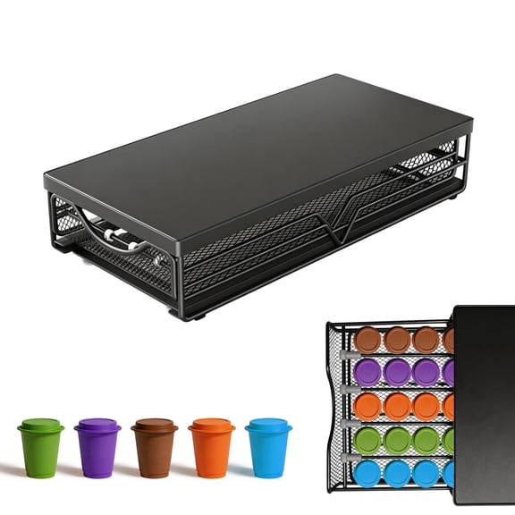GARITIN Coffee Pod Drawer, Adjustable Metal Coffee Capsule Holder for Nespresso OriginalLine, Under Coffee Machine Storage Organizer with Non-Slip Mat, Black