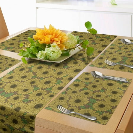 

Floral Table Runner & Placemats Pattern of Spring Season Pattern with Sunflowers Mother Nature Image Set for Dining Table Decor Placemat 4 pcs + Runner 12 x90 Khaki and Olive Green by Ambesonne