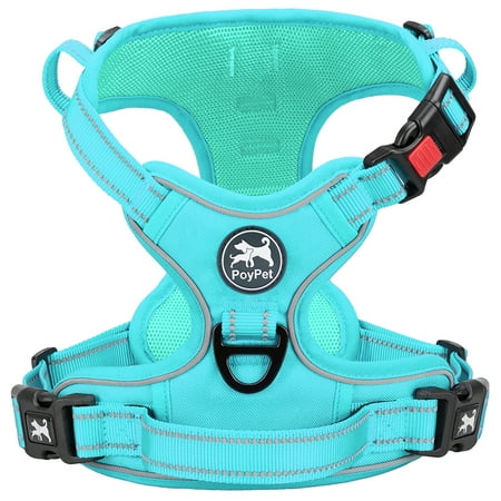 PoyPet Reflective Dog Harness No Pull Dog Vest Harness With Handle No Choke Adjustable Soft Padded Pet Vest for Small to Large Dogs Royal Blue Mint Blue L