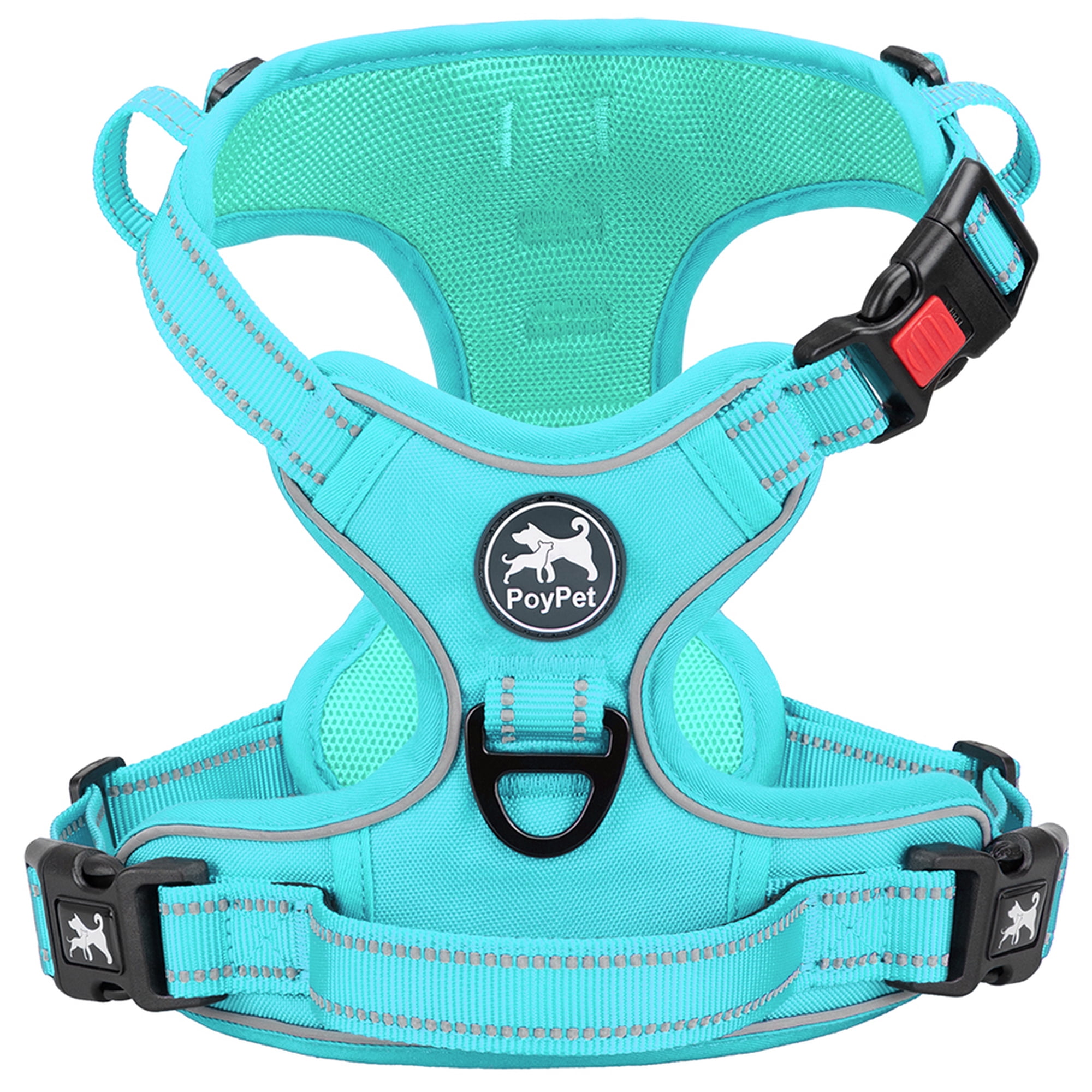 PoyPet Reflective Dog Harness No Pull Dog Vest Harness With Handle No Choke Adjustable Soft Padded Pet Vest for Small to Large Dogs Royal Blue Mint Blue L