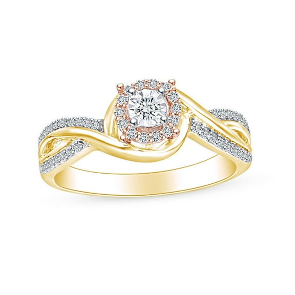 AFFY 1/4 Carat Round White Natural Diamond Two Tone Twist Promise Engagement Ring 10k Solid Yellow Gold (0.25 Cttw) Ring Size-8