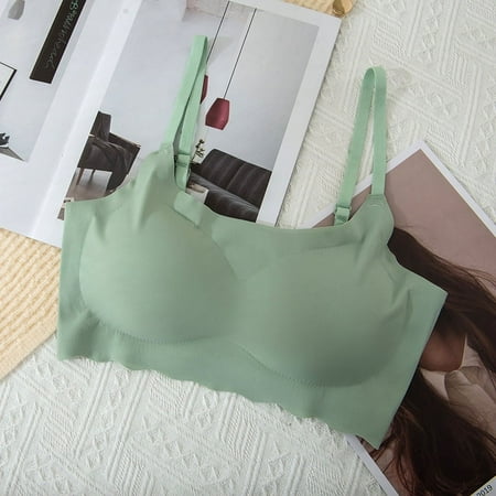 Japan seamless underwear women gather sports shockproof sleep camisole ice silk bra bean green