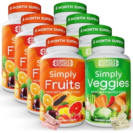 Simply Nature's Pledge - Packed with 42 Different Fruits & Vegetables - 4 Month Supply- Made with Whole Food Superfoods - with Aloe Vera – 100% Soy Free - 720 Capsules