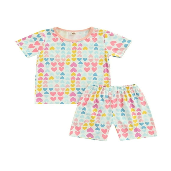 Valentine‘s Day Toddler Baby Girls Pajama Sets Heart Printed Pullover Tops+Pants 2pcs Sleepwear White 2-3 Years