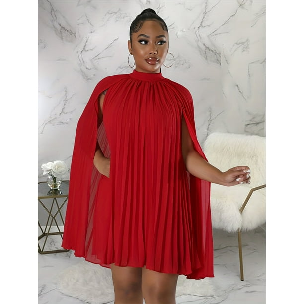Mousseline de Soie Plissee Cape Robe Manches Genou Longueur Mariage Invite Shift Robe Femmes Vetements Walmart