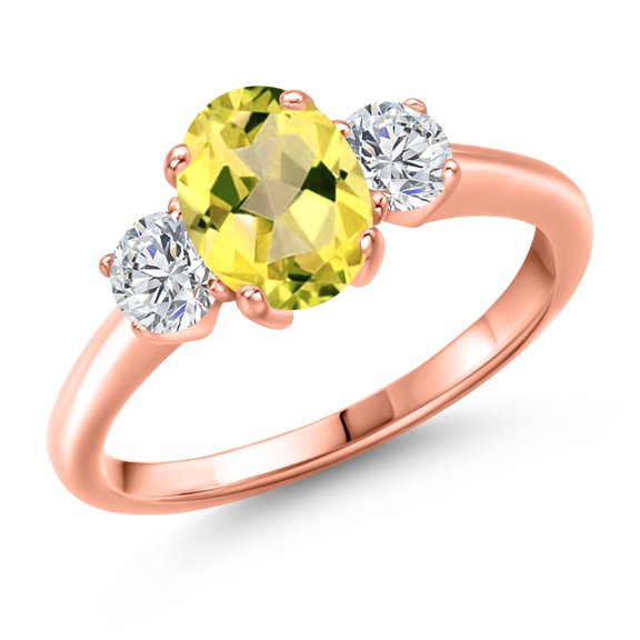 Gem Stone King 2.10 Ct Canary Mystic Topaz G/H Lab Grown Diamond 18K Rose Gold Plated Silver Ring