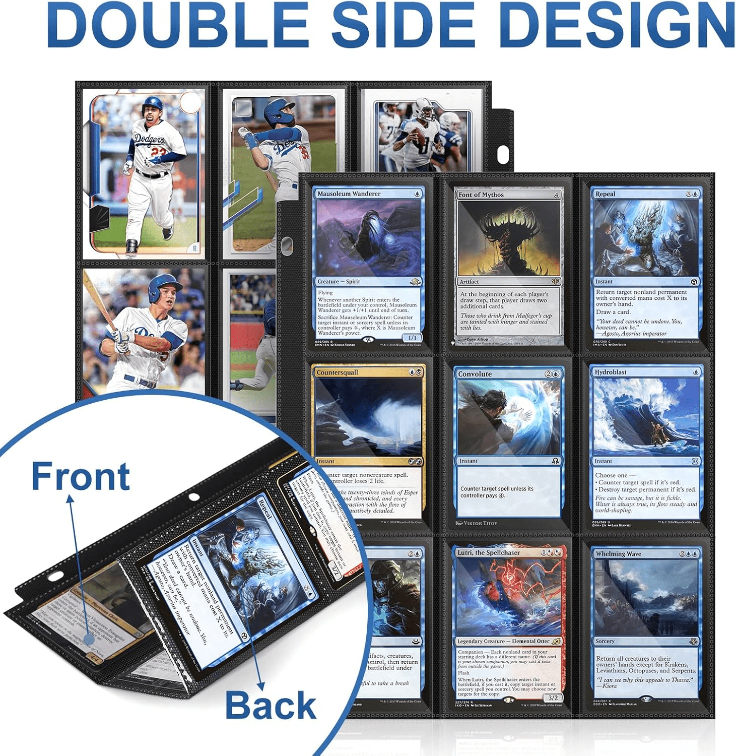 50 Pack 9 Pocket Page Protector,900 Pockets Black Trading Card Sleeves Pages Bas