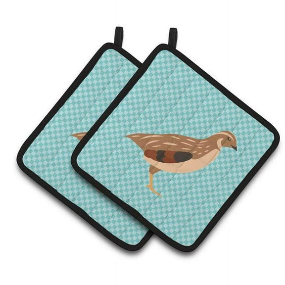 Caroline's Treasures Golden Phoenix Quail Blue Check Pair of Pot Holders