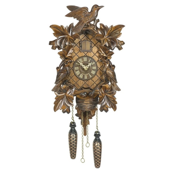 Quartz Cuckoo Clock 6 leaves, 3 birds, nest, with music
