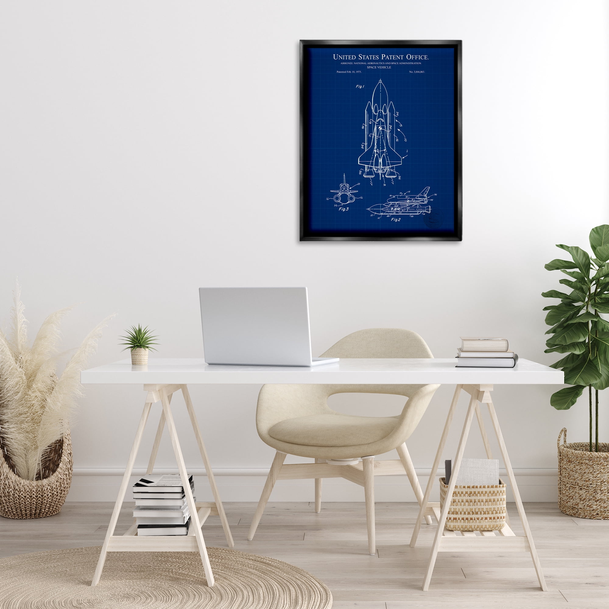 Stupell Industries Space Vehicle Blueprint Transportation Painting Black Floater Framed Art Print Wall Art, 25 x 31