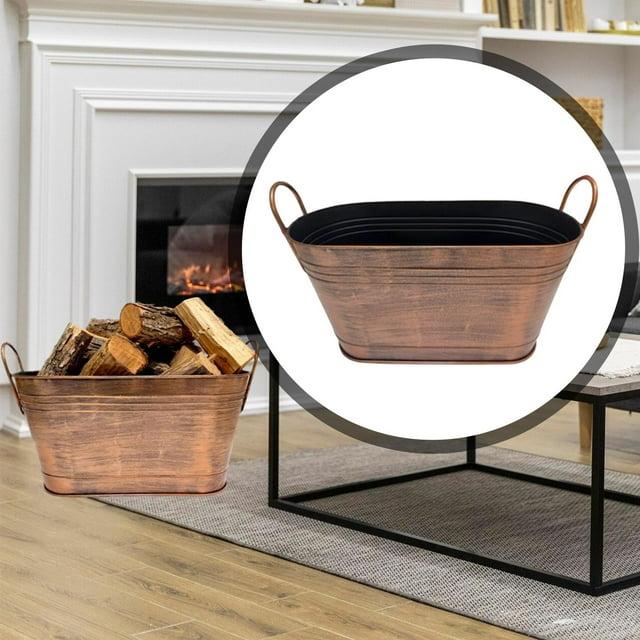 Cubo para leña con asa, contenedor para transportar leña, contenedor de almacenamiento para exteriores e interiores, para patio, sala de estar y